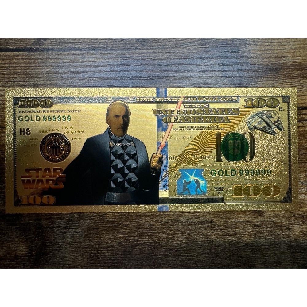 24k Gold Plated Count Dooku Star Wars Banknote Collectible $100 Bill